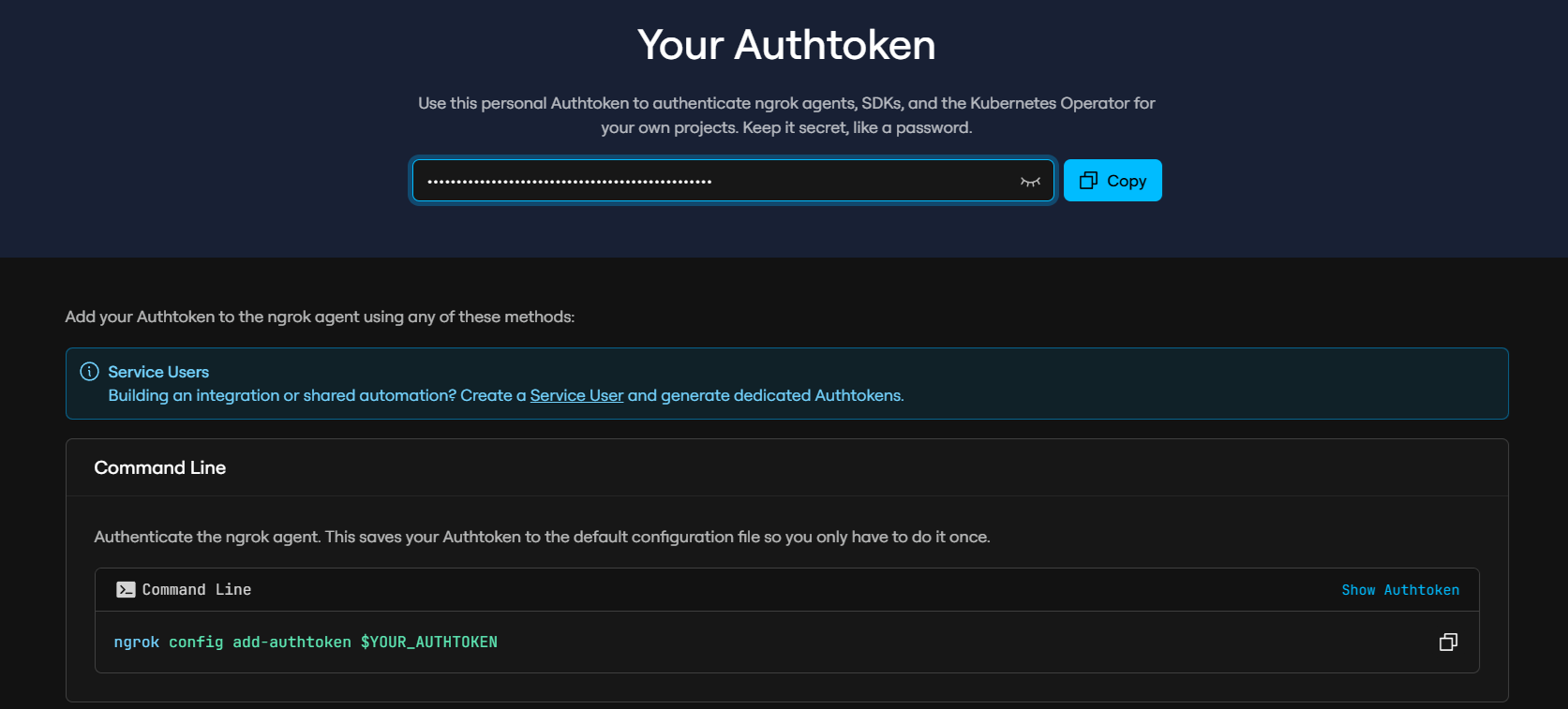 ใส่รหัส Authtoken